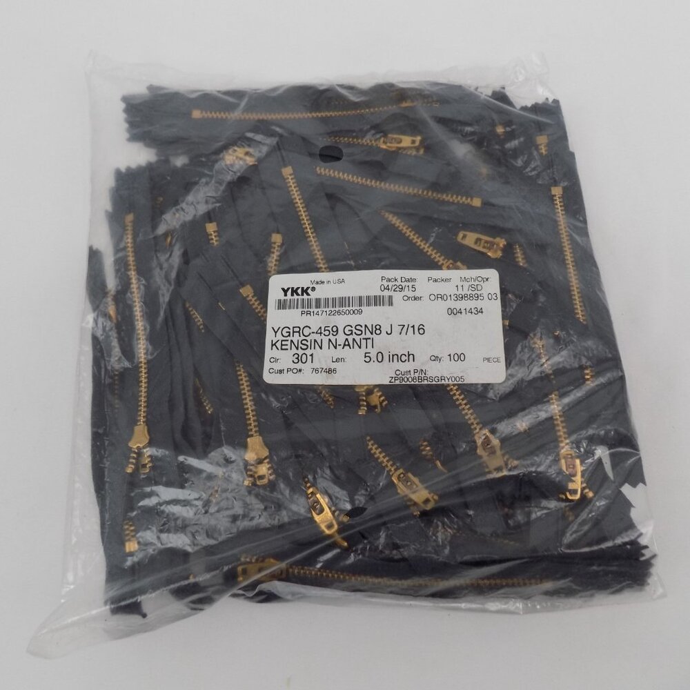 Lot of 100 Metal Zippers Brass 5.0 inch Sewing Closed End Semi Auto Lock NEW